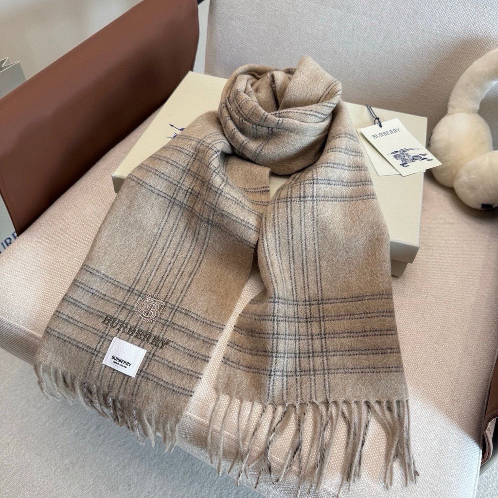 Burberry Woven-Logo Plaid Fringed Scarf