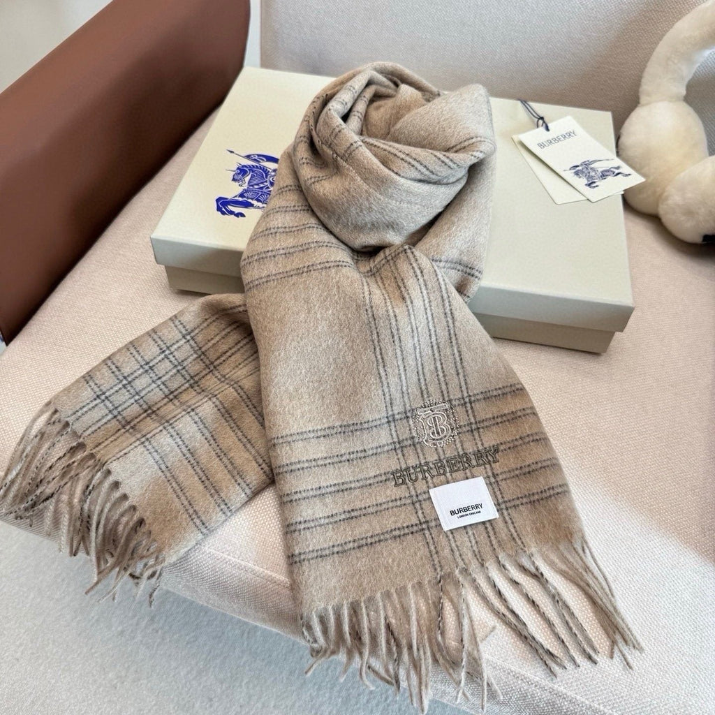 Burberry Woven-Logo Plaid Fringed Scarf
