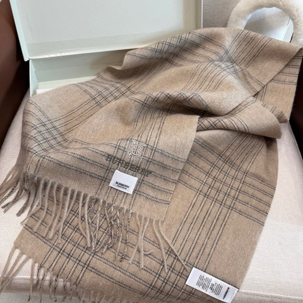 Burberry Woven-Logo Plaid Fringed Scarf