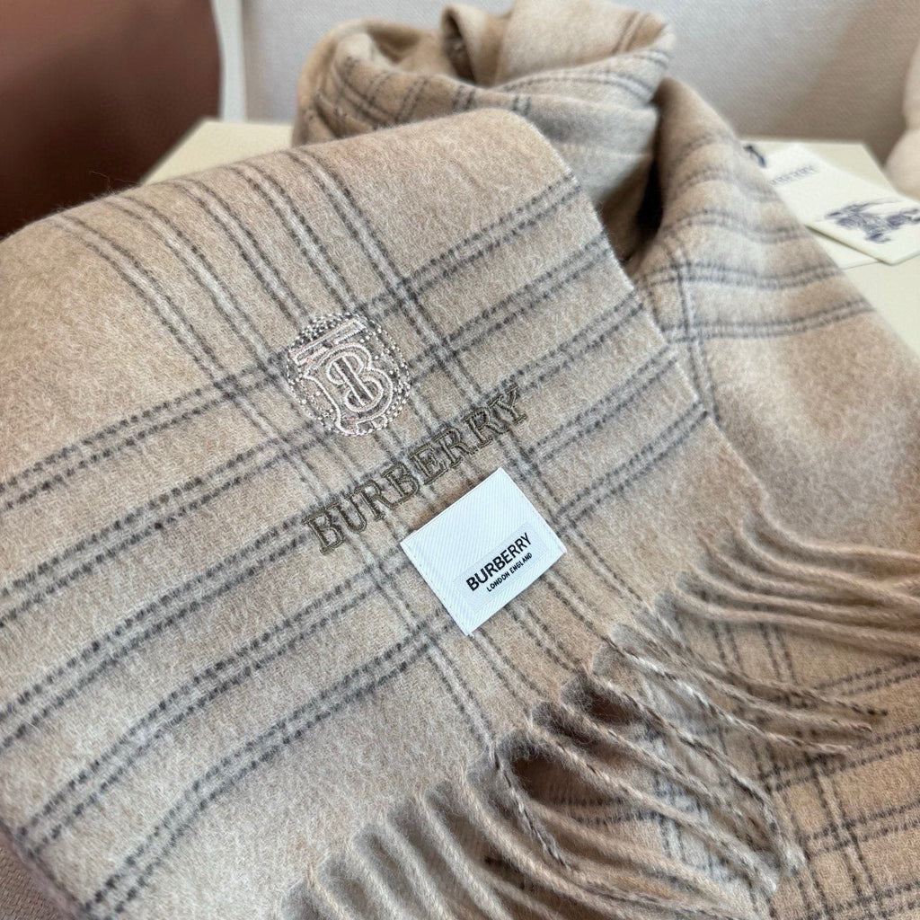 Burberry Light Blue Plaid Fringed Scarf