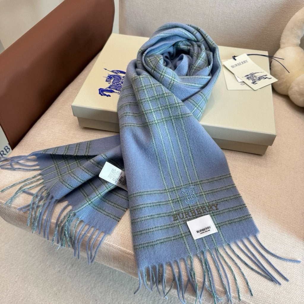 Burberry Woven-Logo Plaid Fringed Scarf