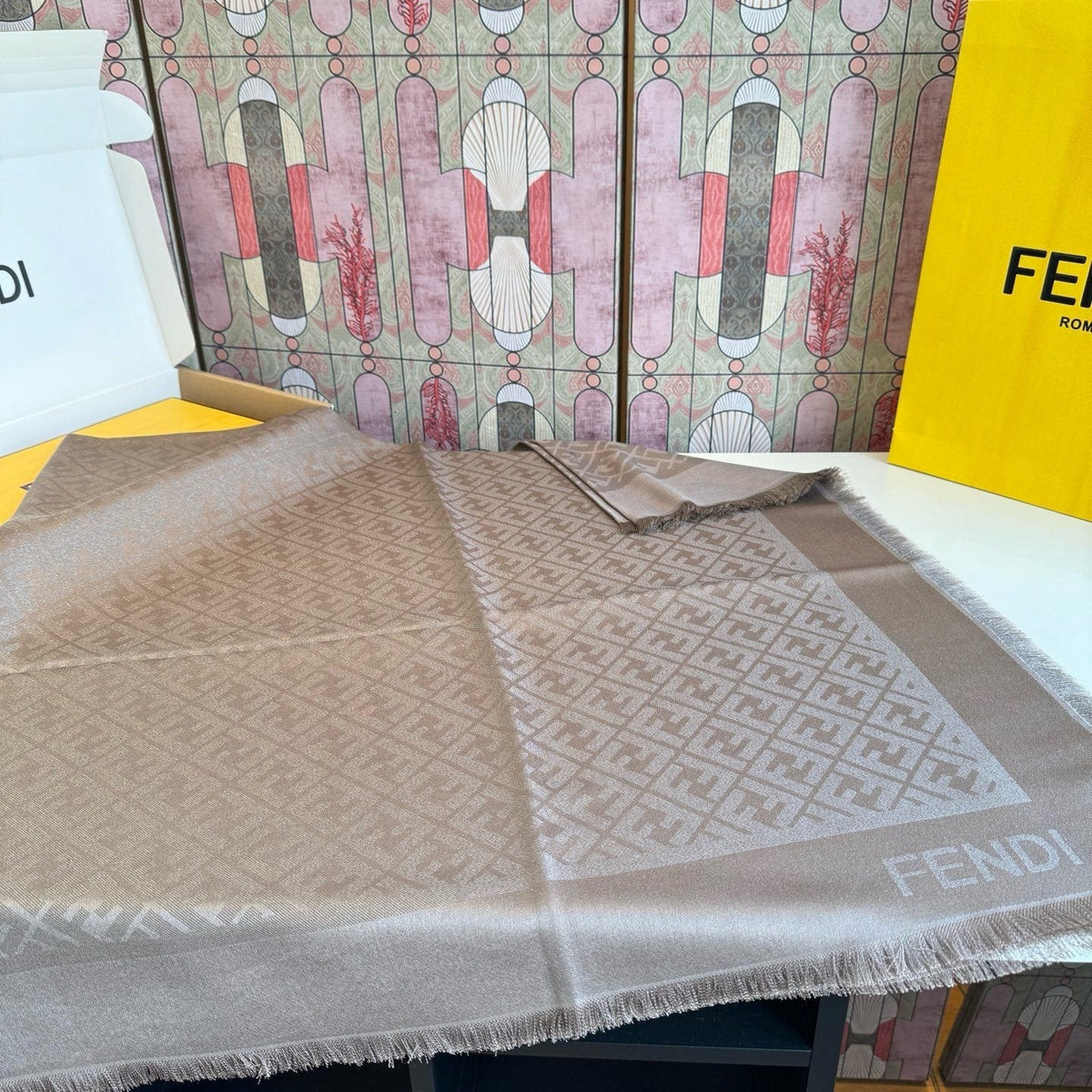 Fendi Fringed Geometric Monogram Scarf