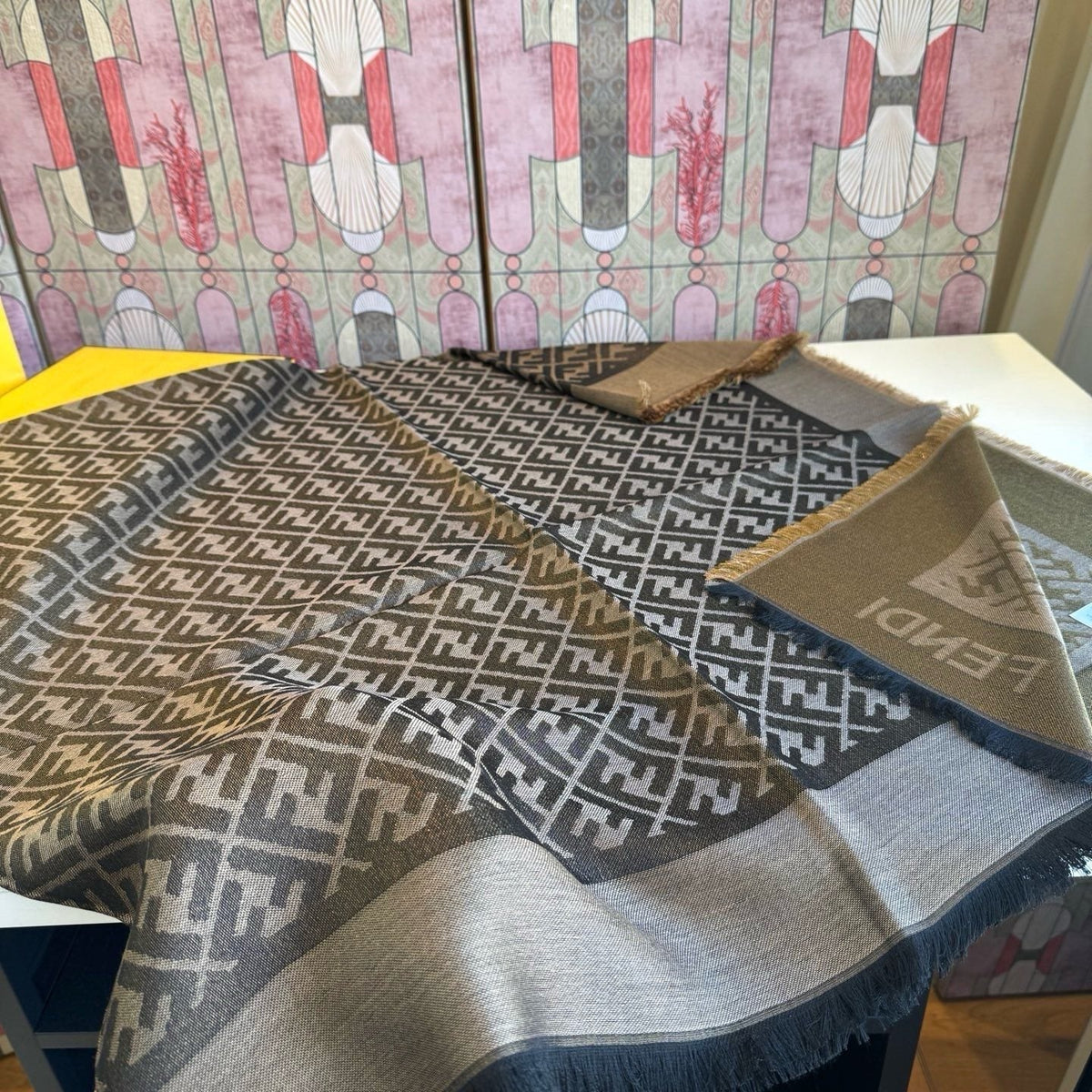 Fendi Fringed Geometric Monogram Scarf