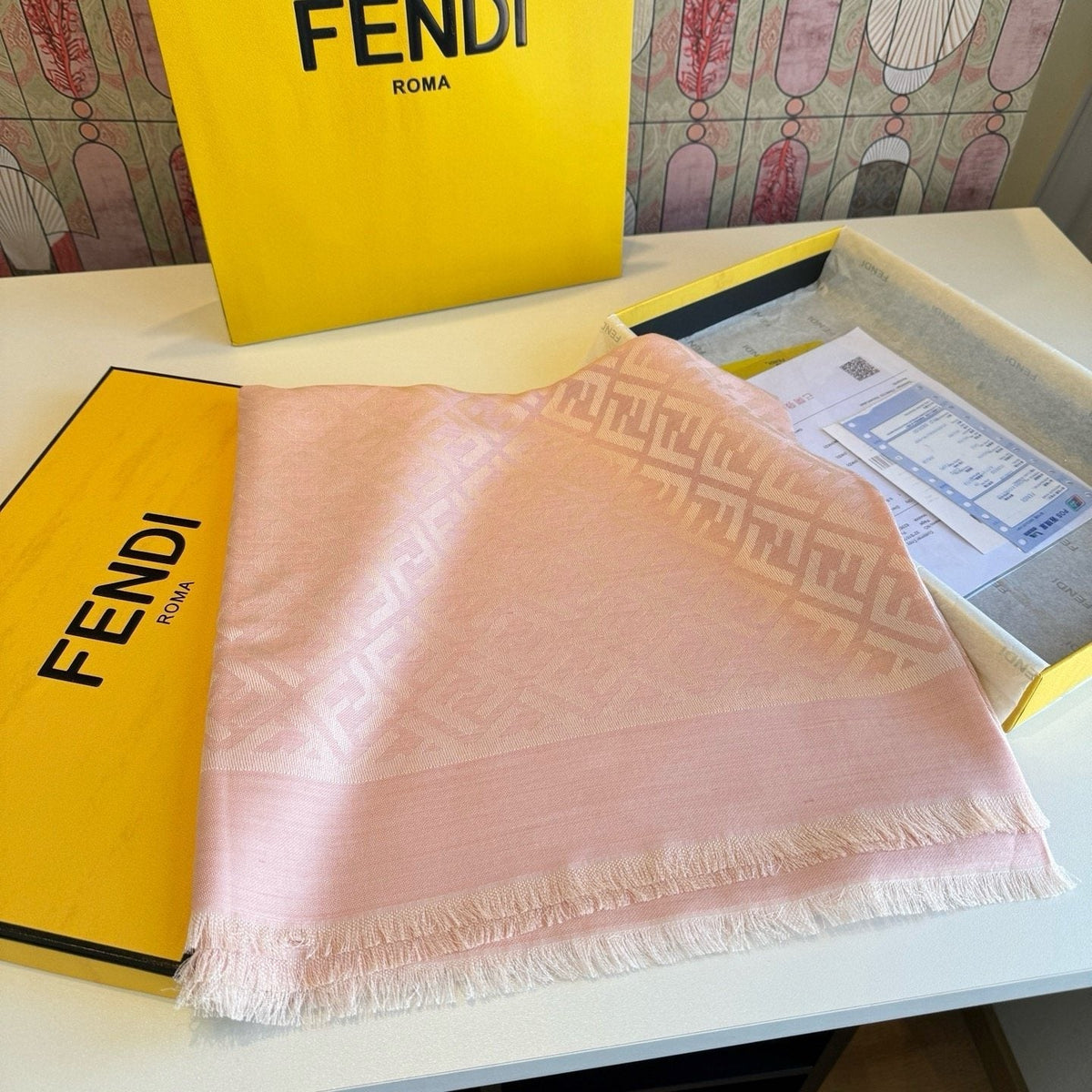 Fendi Fringed Geometric Monogram Scarf