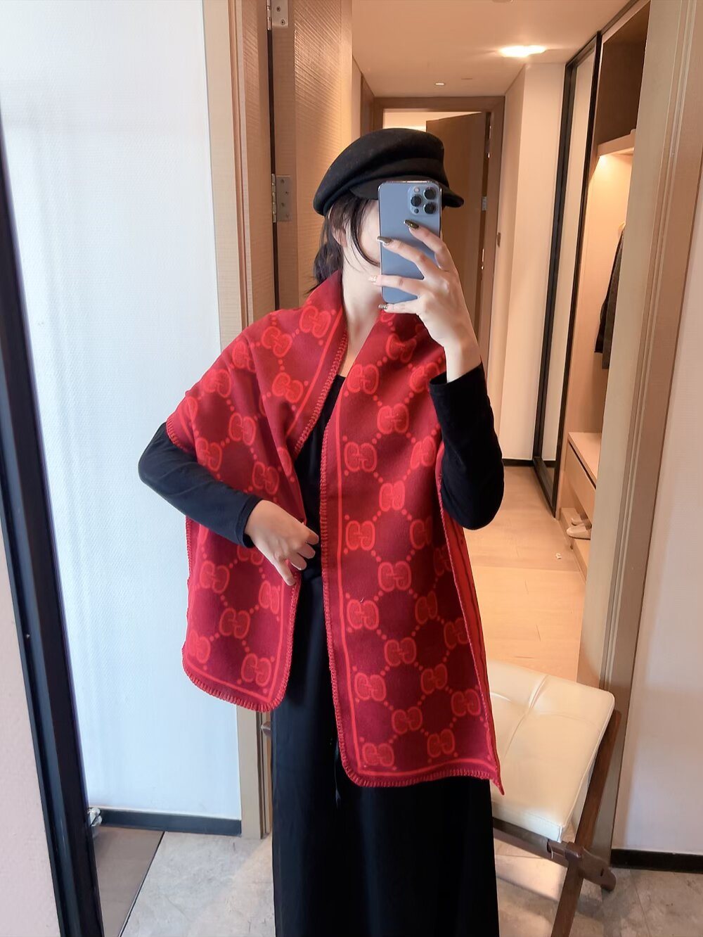 Gucci Woven Geometric Motif Fringe Scarf