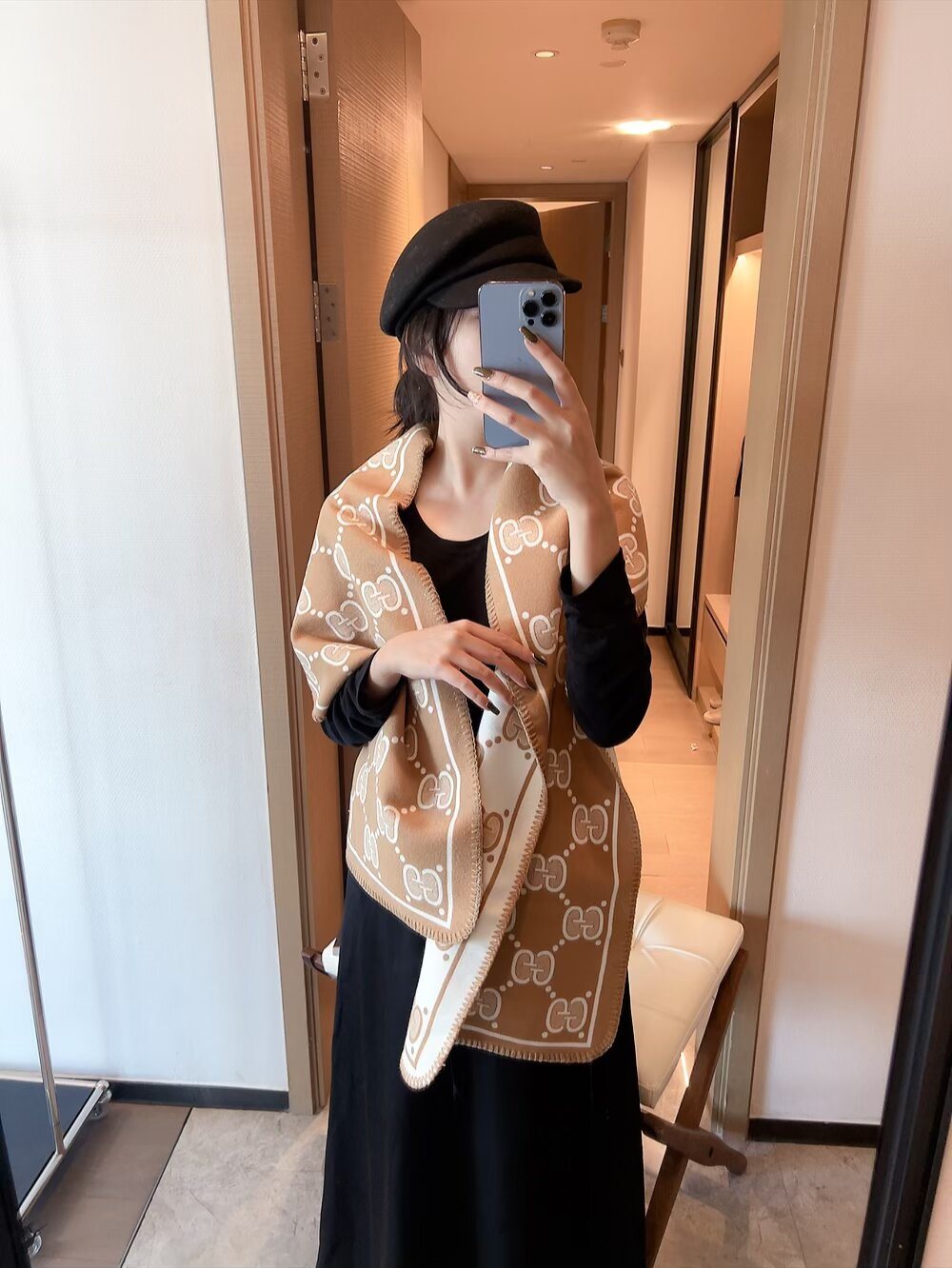 Gucci Woven Geometric Motif Fringe Scarf