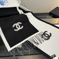 Chanel Contrast-Border Two-Tone Fringed Scarf