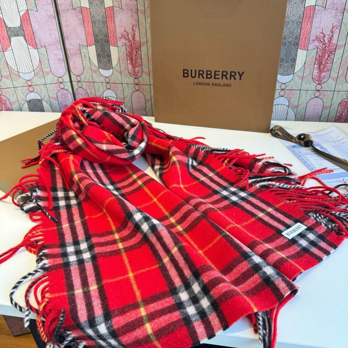 Burberry Long Plaid Fringed Scarf - 155 x 30 cm