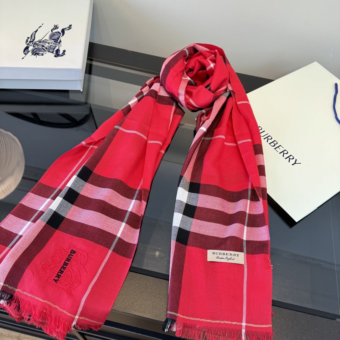 Burberry Plaid Fringe Cashmere Scarf