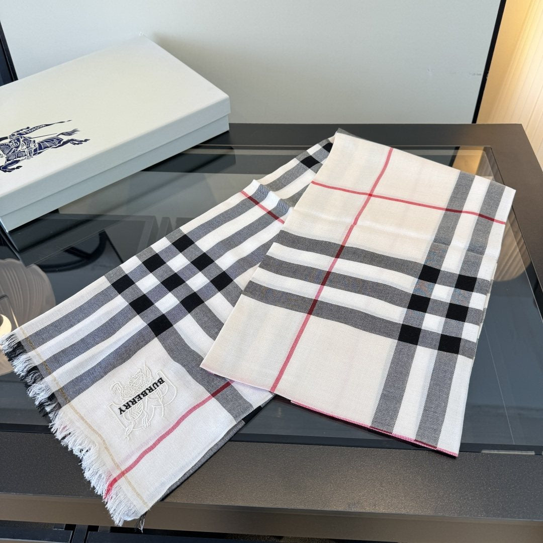 Burberry Plaid Fringe Cashmere Scarf