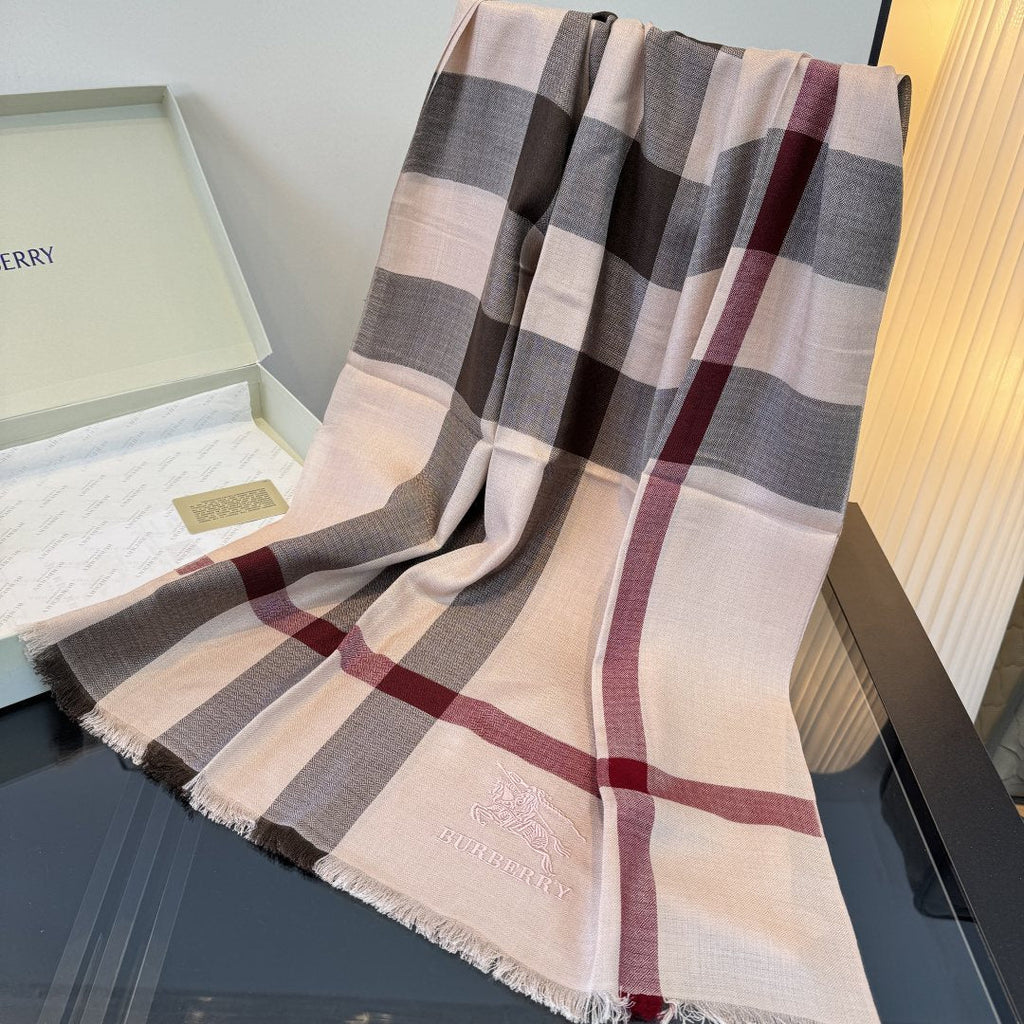 Burberry Plaid Fringe Cashmere Scarf