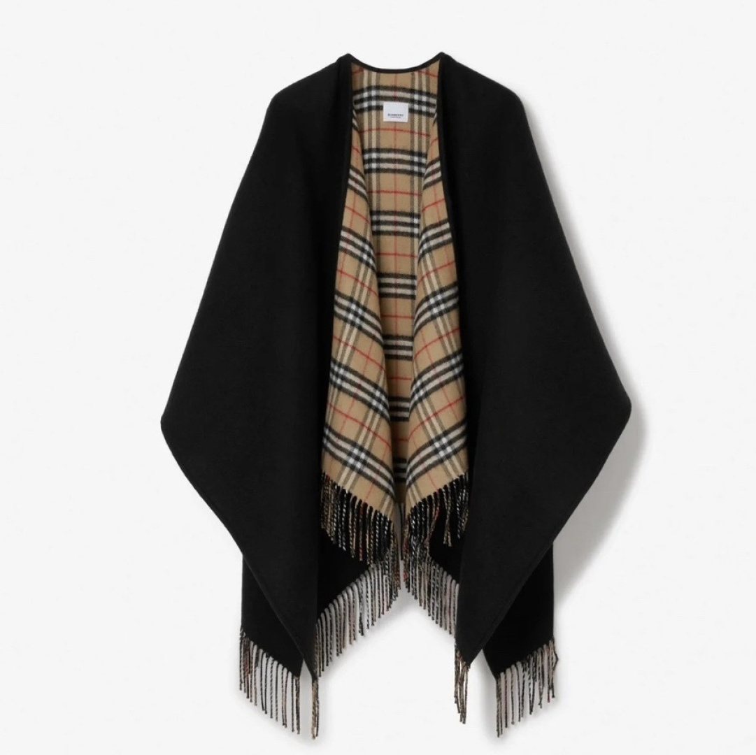 Reversible Plaid Fringed Wrap Cape