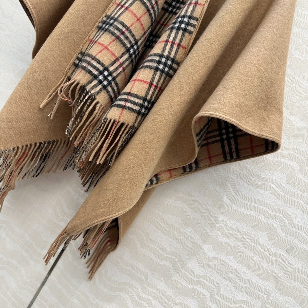 Reversible Plaid Fringed Wrap Cape