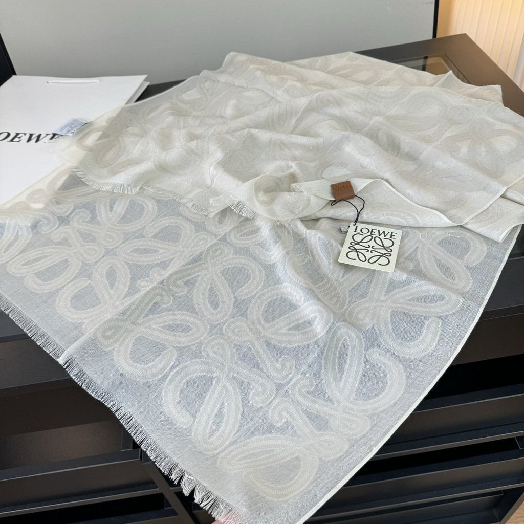 Loewe Ivory Anagram Fringe Scarf
