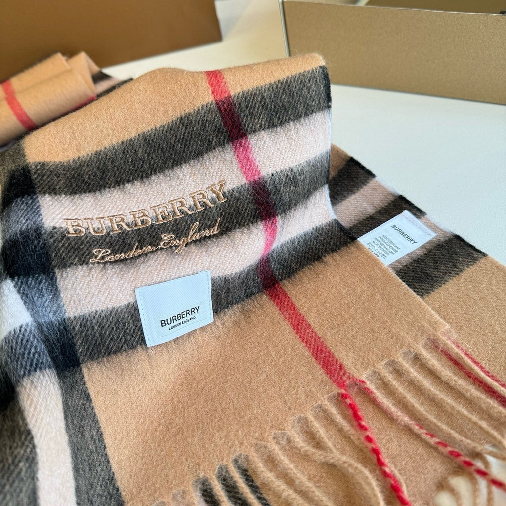 Burberry Blush Pink Plaid Fringed Scarf