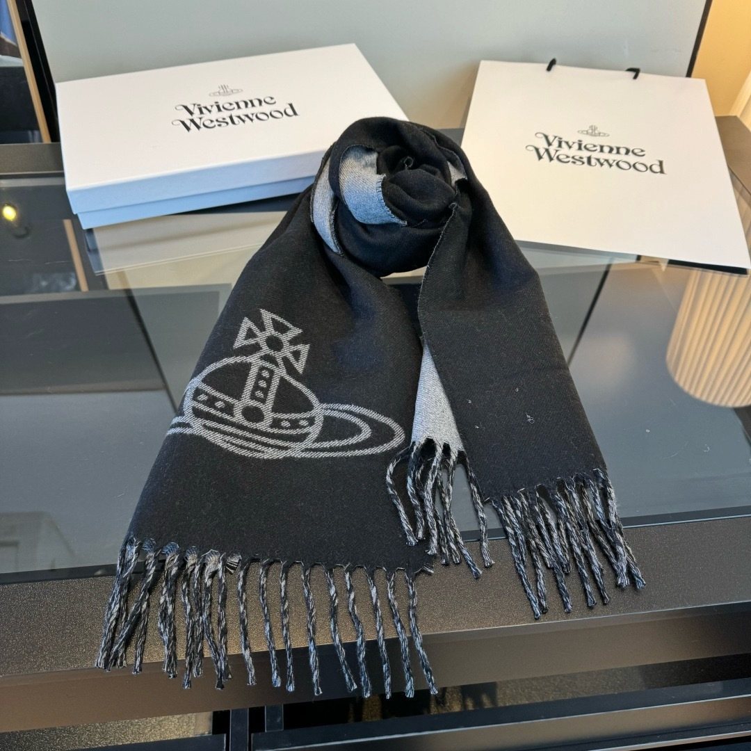 Vivienne Westwood Woven Orb Scarf with Knotted Fringe