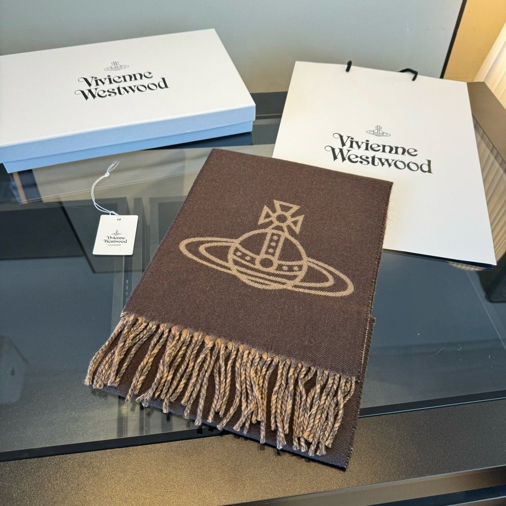 Vivienne Westwood Woven Orb Scarf with Knotted Fringe