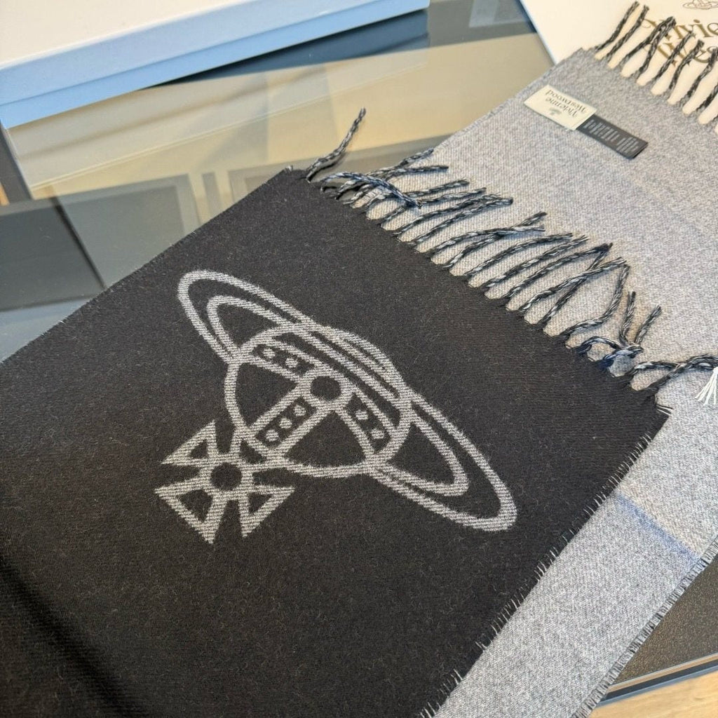 Vivienne Westwood Woven Orb Scarf with Knotted Fringe