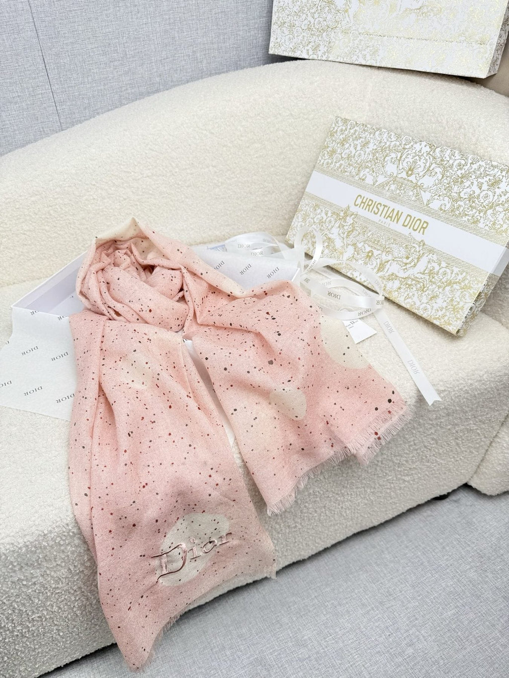 Dior Dotted Embroidered Scarf