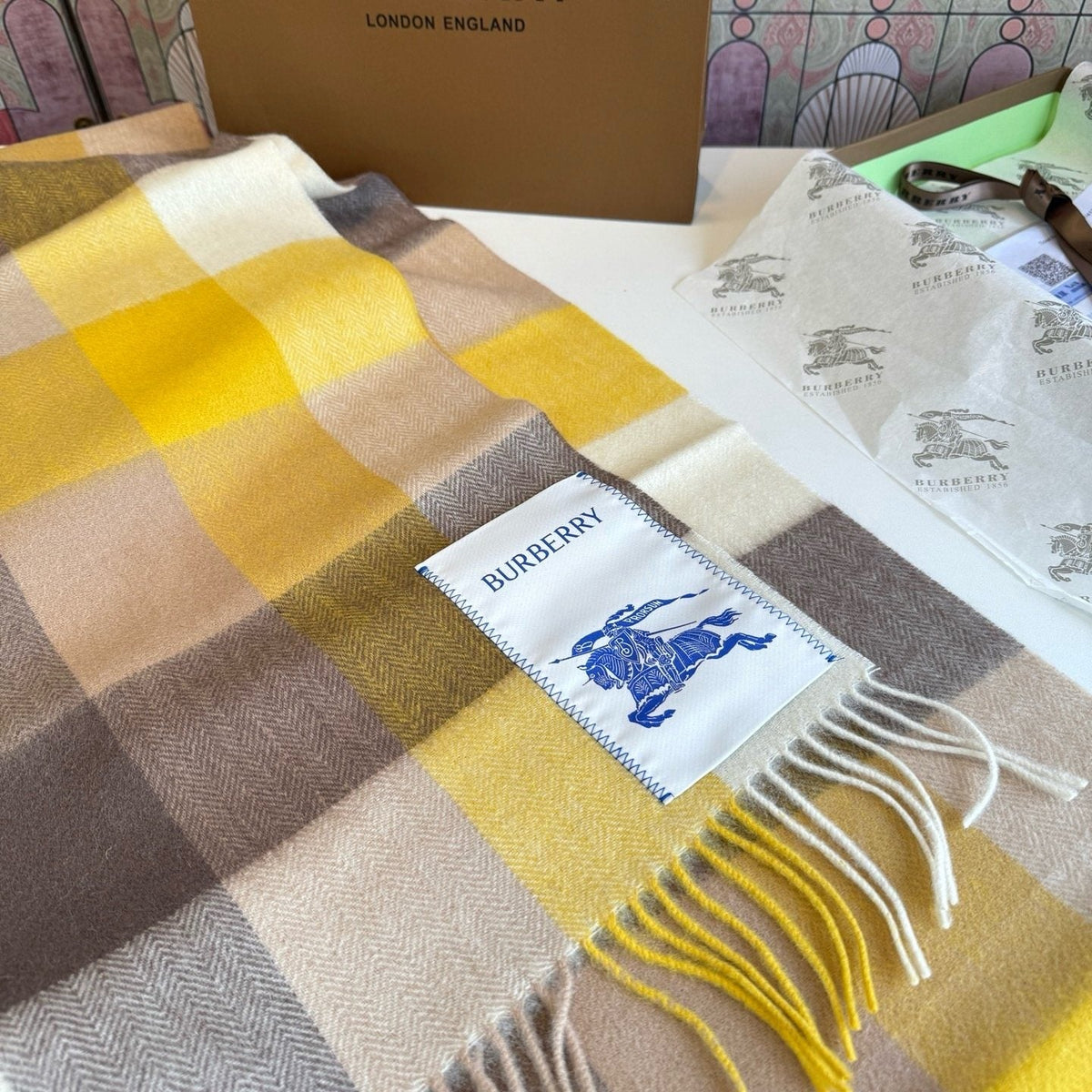 Burberry Woven Plaid Fringe Scarf - 30 x 180 cm