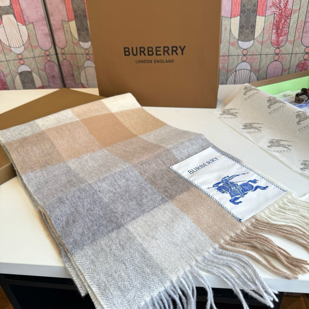 Burberry Woven Plaid Fringe Scarf - 30 x 180 cm