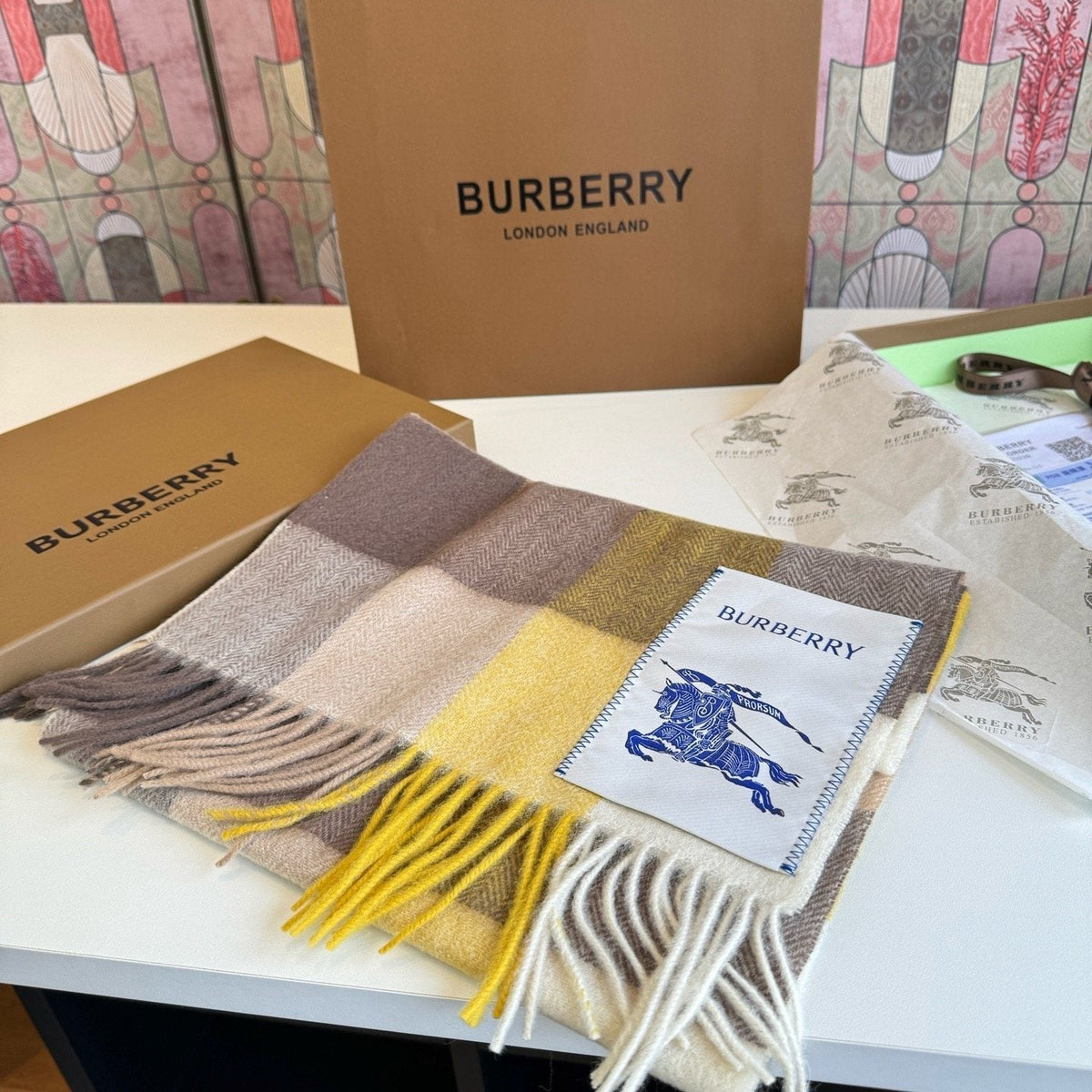 Burberry Woven Plaid Fringe Scarf - 30 x 180 cm