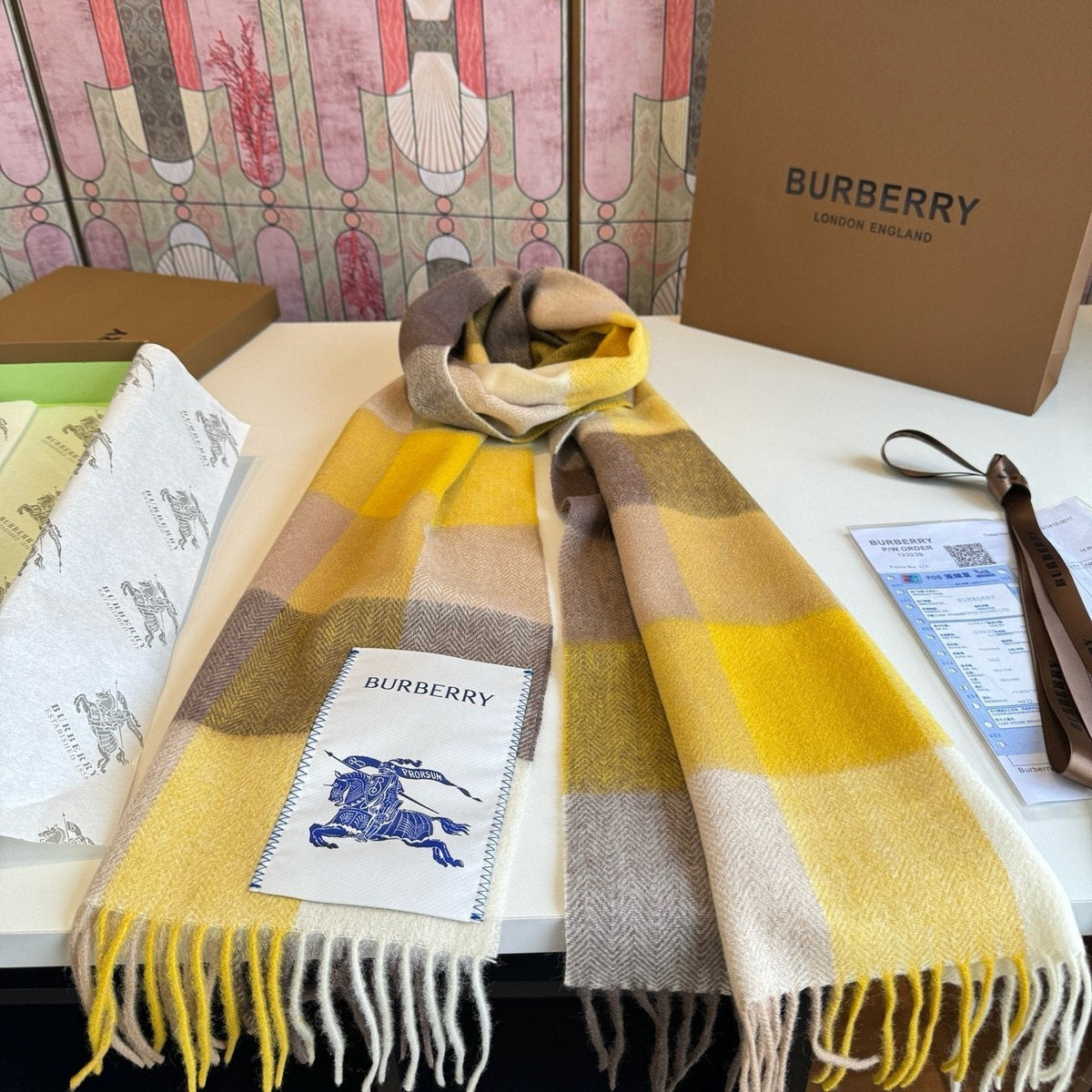 Burberry Woven Plaid Fringe Scarf - 30 x 180 cm