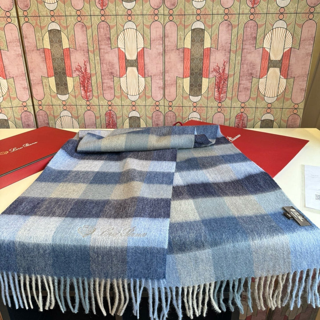 Loro Piana Oversized Check Fringed Scarf