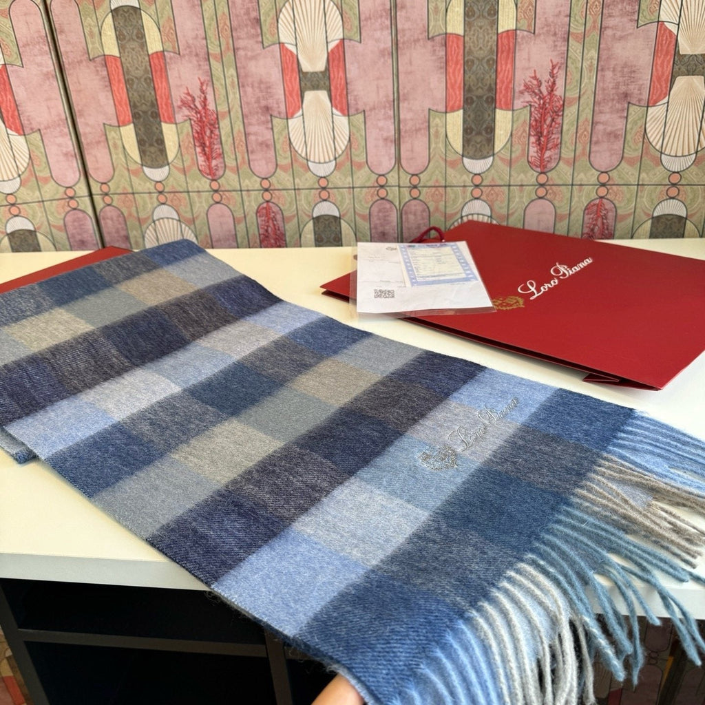 Loro Piana Oversized Check Fringed Scarf