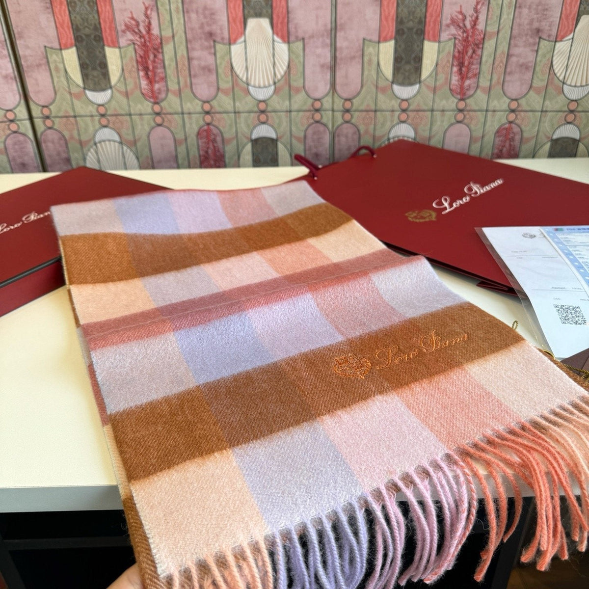Loro Piana Oversized Check Fringed Scarf