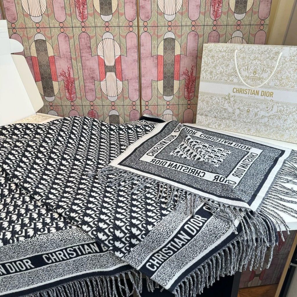 Dior Cashmere-Wool Monogram Square Scarf