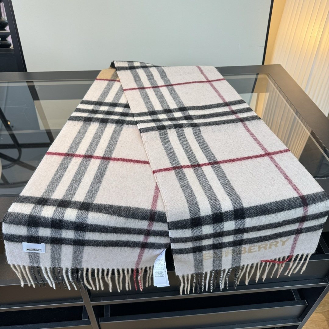 Burberry Lettered Plaid Fringed Scarf