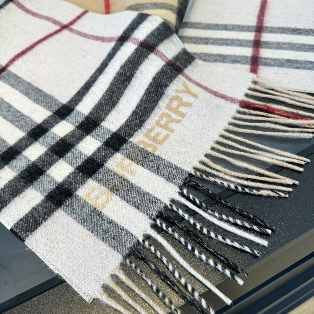 Burberry Lettered Plaid Fringed Scarf