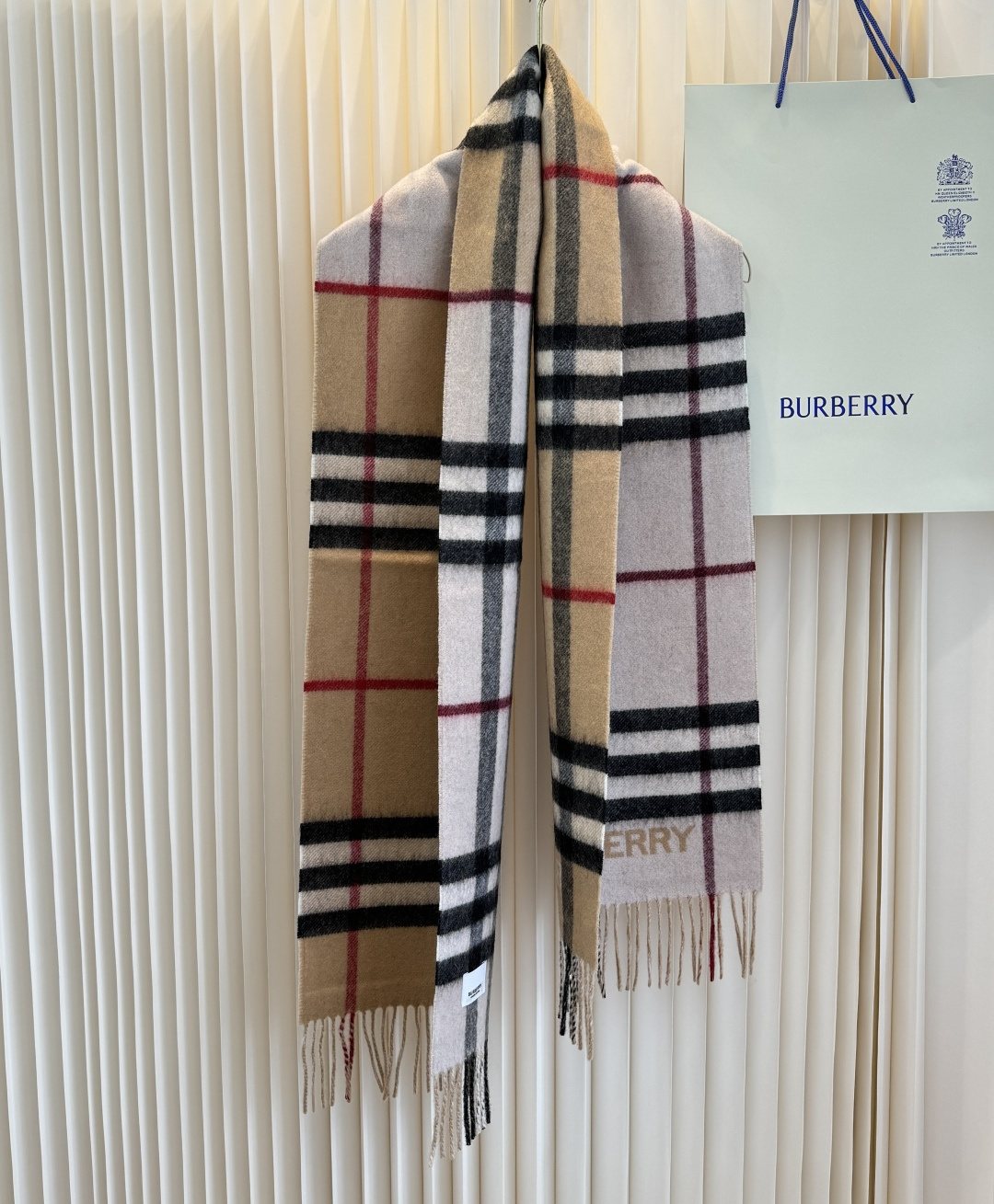 Burberry Lettered Plaid Fringed Scarf