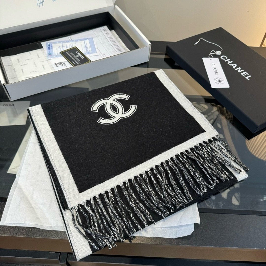 Chanel Fringed Color-Block Scarf