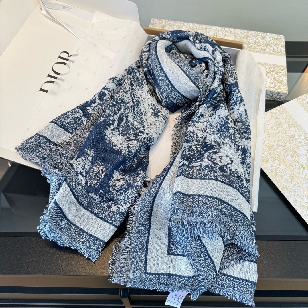 Dior Fringed Animal Print Square Scarf