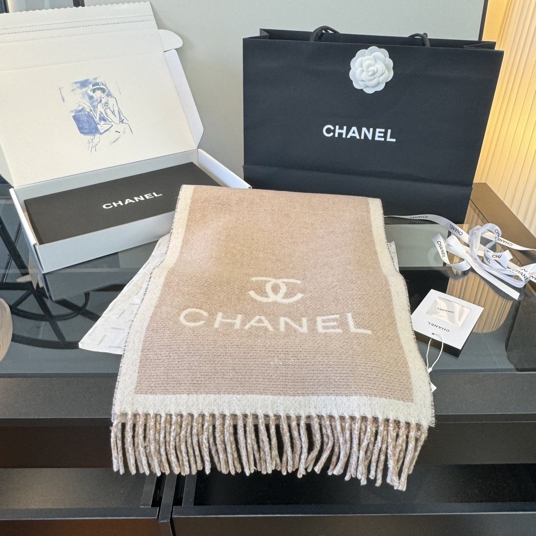 Chanel Logo Fringe Scarf