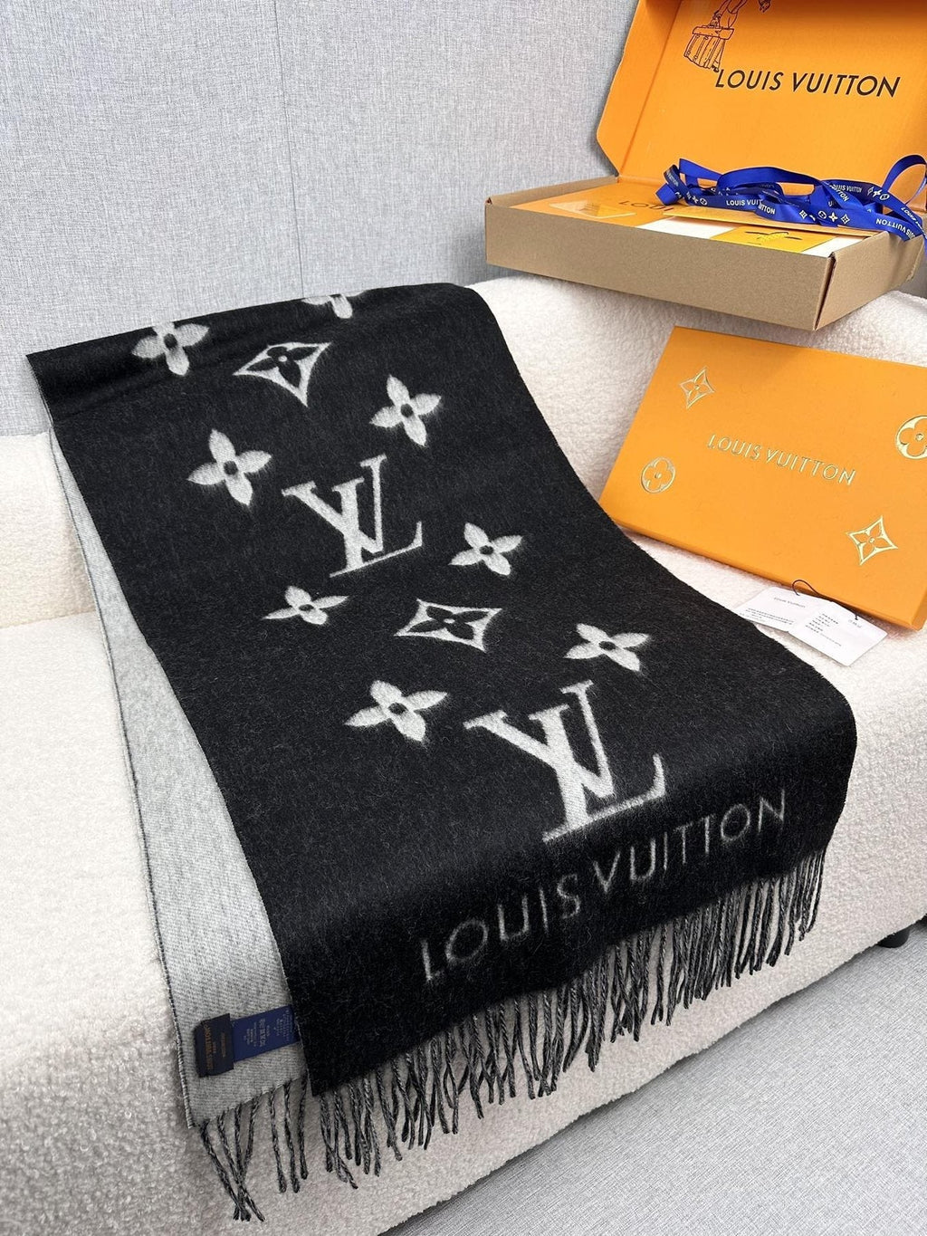 Louis Vuitton Oversized Wordmark Reversible Fringe Scarf