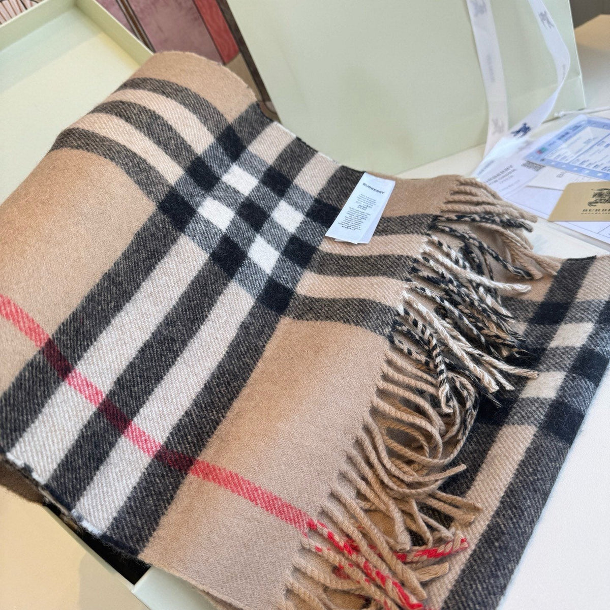 Burberry Reversible Check Fringe Scarf