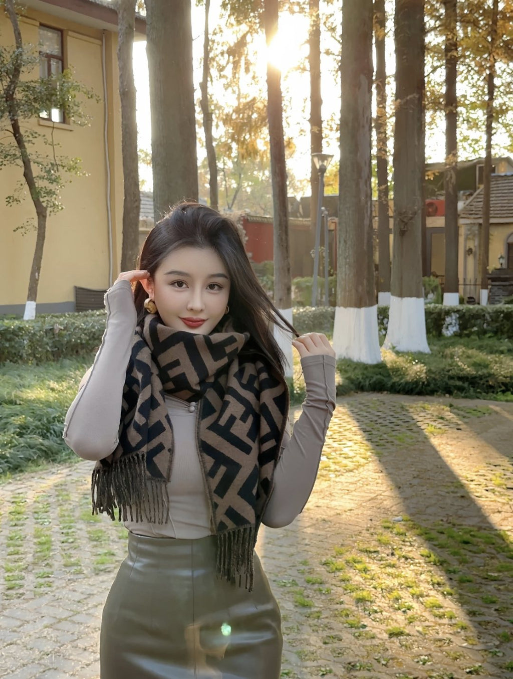Fendi Geometric Fringed Scarf