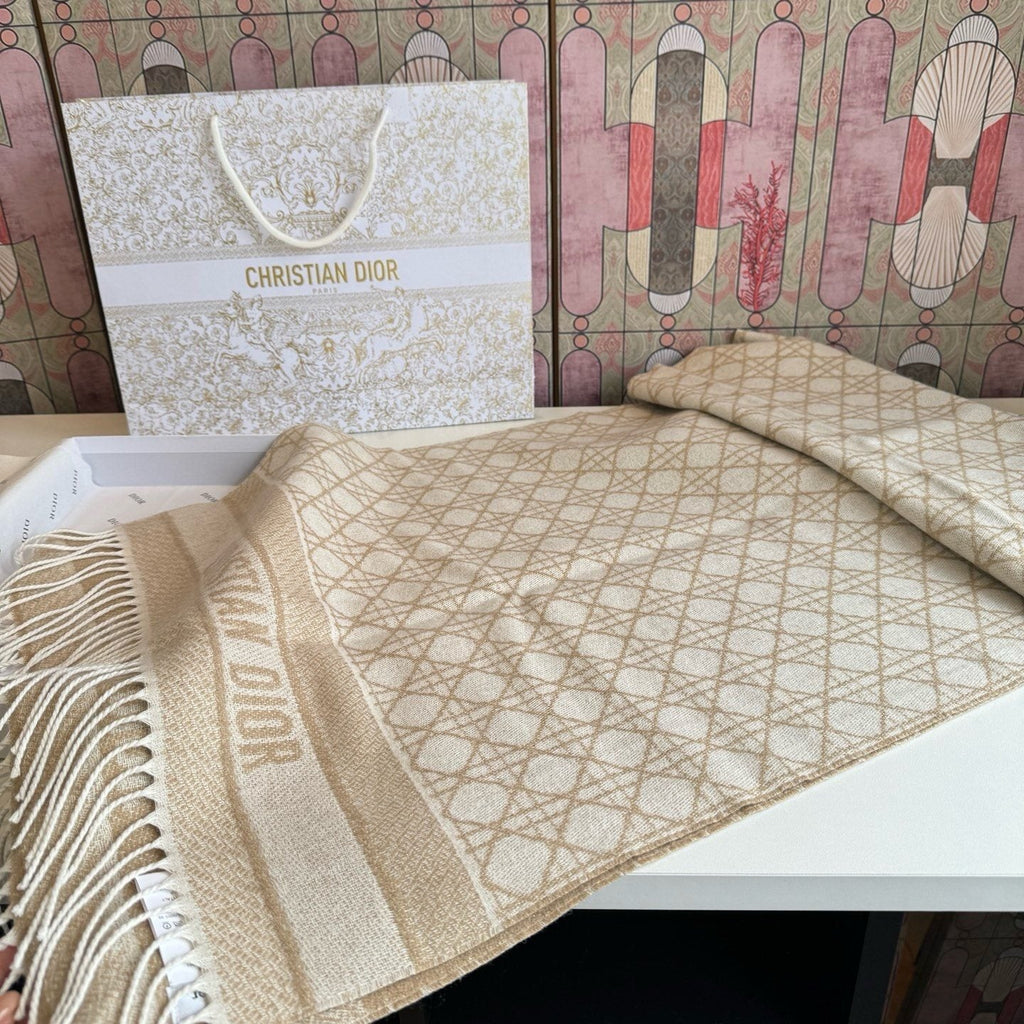 Dior Geometric Woven Scarf with Lettered Border